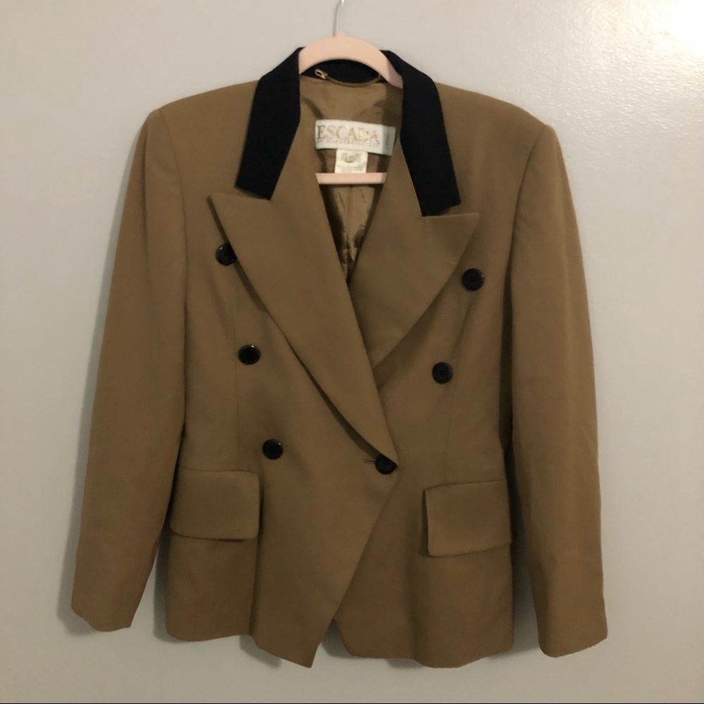 Escada Vintage Wool Blazer Size 38 Olive Tan